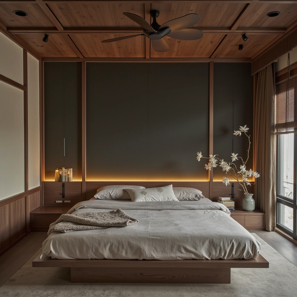 Japandi Dark Wood Bedroom