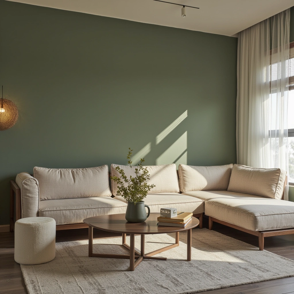7. Cozy and Inviting Sage Green Living Room