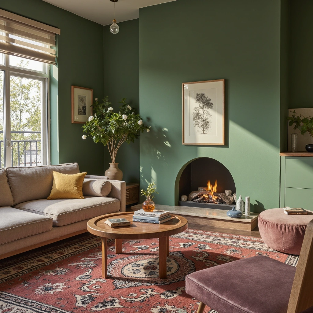 9. Bohemian-Inspired Sage Green Living Room