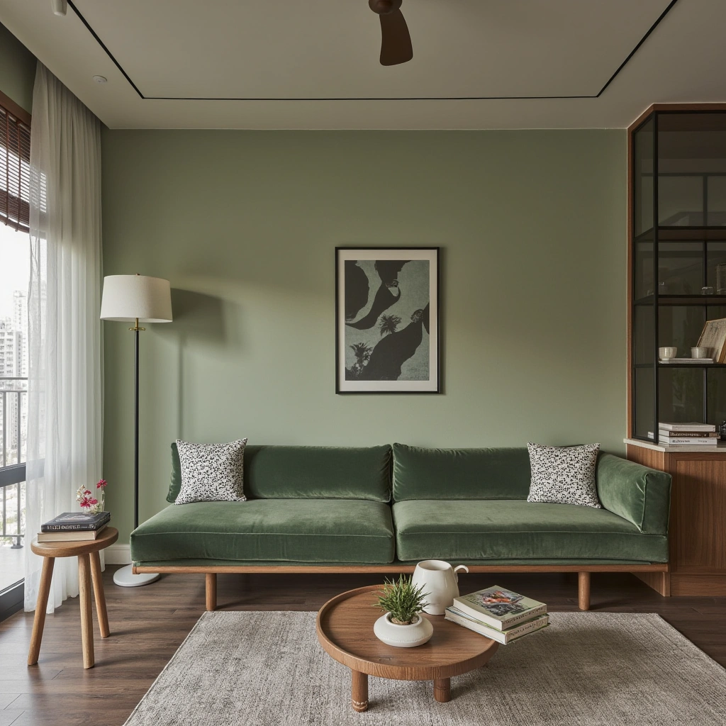 11. Mid-Century Modern Sage Green Living Room